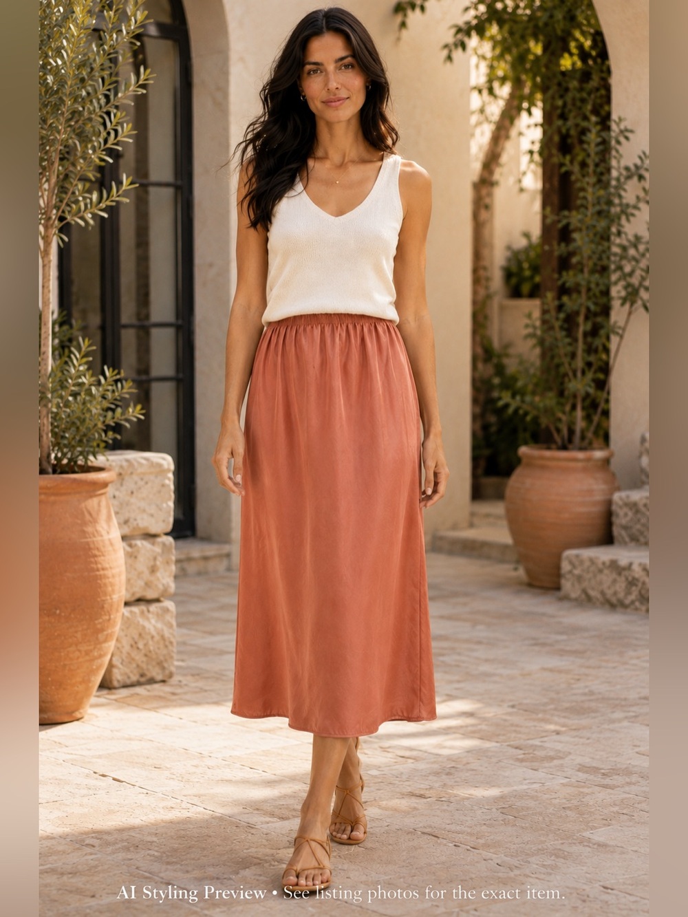 Jackson Rowe XS Dusty Rose Midi Skirt Elastic Waist A-Line